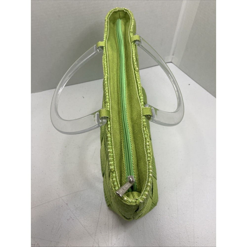 Vtg M&G Bertini Italy Seatbelt Woven Handbag Purse Lucite Handles Lime Green - Picture 7 of 15